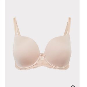 Beige microfiber and lace T-shirt push up bra